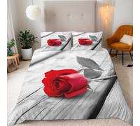 Générique Bedding Housse de Couette 240x260 Microfibre 3D Mode Fleur de Rose Rouge Motif Confort Parure de Lit Set + 2 Taies d'oreiller 50x75 cm Literie avec Fermeture éclair Sangles d'angle Fixes