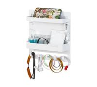 Générique Bedside Floating Shelf, Screen Stick on Storage Rack, Aesthetic Wall Mounted Organizer, 24x23x5.4cm, Space Saving Design, Accessory Holder with Hooks, Cable Clips for Bedroom