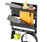 Générique Bedside Floating Shelf, Screen Stick on Storage Rack, Aesthetic Wall Mounted Organizer, 24x23x5.4cm, Space Saving Design, Accessory Holder with Hooks, Cable Clips for Bedroom