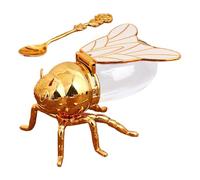 Générique Bee Honey Jar With Spoon - Decorative Ceramic Honey Pot With Golden Lid, Charming Kitchen Countertop Accessory | Cute Sugar Bowl, Syrup Dispenser For Tea, Desserts, Gift For Her & Home