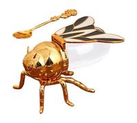 Générique Bee Honey Jar With Spoon - Decorative Ceramic Honey Pot With Golden Lid, Charming Kitchen Countertop Accessory | Cute Sugar Bowl, Syrup Dispenser For Tea, Desserts, Gift For Her & Home