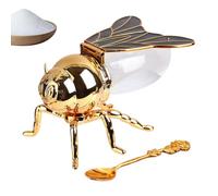Générique Bee Honey Jar With Spoon - Decorative Ceramic Honey Pot With Golden Lid, Charming Kitchen Countertop Accessory | Cute Sugar Bowl, Syrup Dispenser For Tea, Desserts, Gift For Her & Home