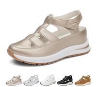 Générique Beelovy Orthopedic Sandals for Women-Soft Adjustable Plus Size Hollow-Out Casual Sandals - Hook & Loop, Comfort Fit (Gold,39.5)