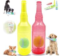 Générique Beer Bottle with Tennis Ball Dog Chew Toy, Cute Squeaky Dog Toys Bottle,Interactive Bottle Toys for Dogs with Ball, for Play and Training (Yellow + Red, Grand)