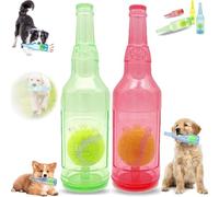 Générique Beer Bottle with Tennis Ball Dog Chew Toy, Cute Squeaky Dog Toys Bottle,Interactive Bottle Toys for Dogs with Ball, for Play and Training (Green + Red, Grand)