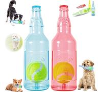 Générique Beer Bottle with Tennis Ball Dog Chew Toy, Cute Squeaky Dog Toys Bottle,Interactive Bottle Toys for Dogs with Ball, for Play and Training (Blue + Red , Grand)
