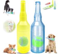 Générique Beer Bottle with Tennis Ball Dog Chew Toy, Cute Squeaky Dog Toys Bottle,Interactive Bottle Toys for Dogs with Ball, for Play and Training (Yellow +Blue, Grand)