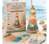 Générique Beginner-Friendly DIY Lighted Sea Glass-Style Lighthouse Kit Collection,DIY Lighted Lighthouse Craft Kit with Pieces Pearls, Handmade Ocean Beach Home Decor Gift for Craft Lovers