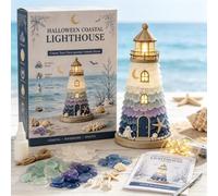 Générique Beginner-Friendly DIY Lighted Sea Glass-Style Lighthouse Kit Collection,DIY Lighted Lighthouse Craft Kit with Pieces Pearls, Handmade Ocean Beach Home Decor Gift for Craft Lovers