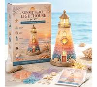 Générique Beginner-Friendly DIY Lighted Sea Glass-Style Lighthouse Kit Collection,DIY Lighted Lighthouse Craft Kit with Pieces Pearls, Handmade Ocean Beach Home Decor Gift for Craft Lovers