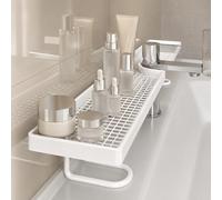 Générique Behind The Faucet Sink Organizer Shelf, No-Drill Bathroom Countertop Storage Rack, Freestanding Over Faucet Storage Shelf with Drainage Design for Bathroom & Kitchen (White)
