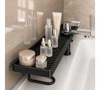 Générique Behind The Faucet Sink Organizer Shelf, No-Drill Bathroom Countertop Storage Rack, Freestanding Over Faucet Storage Shelf with Drainage Design for Bathroom & Kitchen (Black)