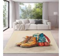 Générique Beige Bleu Tapis Cartoon Doux Chaussures de Randonnée Sac à Dos Tapis 140 x 200 cm Salon Moderne Chambre Carre Antidérapant Enfant Ado Décoration Tapis, Tapis De Chaise Lavable Antidérapant