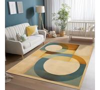 Générique Beige Flanelle Tapis Soft, 80 x 150 cm Antidérapant Moelleux épais Chambre et Chambre d'enfant Lavable Tapise - Style Moderne du Milieu du Siècle Cercles Carrés Design Moderne Tapis