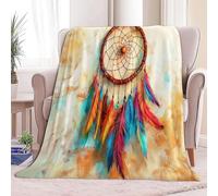 Générique Beige Plaid Couverture Polaire Flanelle, Exquis Plumes d'animaux Attrape-Rêves Imprimé Chaude Douce Moelleuse Couverture de Lit Jeté de Canapé 150 x 200 cm - Convient Adulte et Enfant