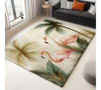 Générique Beige Tapis Aquarelle Flamant Rose Palmiers Tapis Salon Anti-Slip Lavable À Poils Courts Doux Antidérapant 120 x 180 cm, pour Salon Chambre Cuisine Bureau & Salle À Manger Moquette