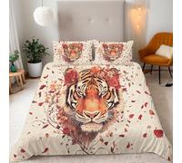 Générique Belle Fleur Tigre Housse de Couette 3 Pièces 140x200 cm avec 2 Taie Oreillers 65x65 cm Microfibre Super Douce - Animal Imprimé 3D Haute Définition,Parfait pour Adultes et Enfants