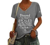 Générique béni par Dieu par Meinem, qui est protégé par les deux chemises - Christian Cross Tee pour femme, gris, M