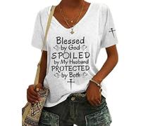 Générique béni par Dieu par Meinem, qui est protégé par les deux chemises - Christian Cross Tee pour femme, Blanc., S