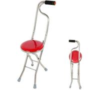 Générique Béquille Pliante pour Personnes âgées, béquille de Marche en Acier Inoxydable avec siège intégré, adaptée aux Personnes âgées à mobilité réduite, déambulateur à Quatre Pieds, Rouge