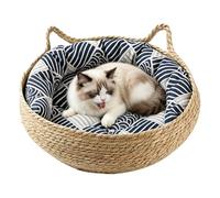 Générique Berceau Félin Ventilé - Lavable Lit Cabane Bio avec Oreiller Salon Intérieur Chambre Bureau Canapé Table de Chevet Sommeil, Matelas Paille Tressée Canapé Chiot Vannerie | pour Puppi