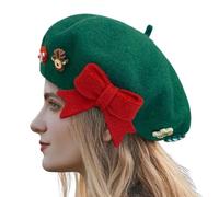 Générique Béret de Noël, chapeaux de Noël pour femmes | Béret à nœud pour femmes - Chapeau de peintre en laine de noël, chapeau de béret décoratif, chapeau d'hiver pour pour les voyages