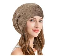 Générique Béret en Tricot Doux, aéré, léger et Ample, avec découpes au Crochet (Khaki, One Size)