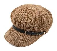 Générique Beret Hats for Women Mesh Breathable Beach Straw Hat Octagonal Cap Straw Women Summer Thin Newsboy Cap Painter Adju Breathable Crochet Beret Short-Brim (Camel)