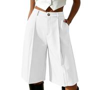 Générique Bermuda Chic Femme Taille Haute Short Long Plissé Fluide avec Poches Jupe Culotte Ample Bouton Costume Élégant Coupe Droite Vêtement Mode Décontracté pour Bureau Travail Rendez-Vous