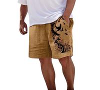 Générique Bermuda en lin pour homme Style décontracté Taille élastique Pour l'été Plage légère Coupe ajustée Avec poches