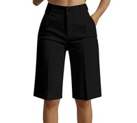 Générique Bermuda Femme Chic Coupe Droite Short Tailleur Taille Haute Élastique Été Shorts Uni Décontracté Court Pantalon Short de Travail Léger et Respirant pour Travail Au Bureau