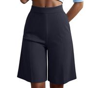 Générique Bermuda Femme Élégant Chic Short Large à Taille Haute avec Poches Invisibles Pantalon Court de Ville Fluide et Léger Jupe-Culotte Moderne pour Bureau Travail Rendez-Vous Été