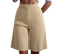 Générique Bermuda Femme Élégant Chic Short Large à Taille Haute avec Poches Invisibles Pantalon Court de Ville Fluide et Léger Jupe-Culotte Moderne pour Bureau Travail Rendez-Vous Été