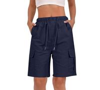 Générique Bermuda Femme Ete Cargo Shorts Fluide Longueur Genoux Taille Haute Leger Large Short Long Été Pantalon Court Chic Ample Taille Elastique Short de Travail Randonnée Cargo Pantalon
