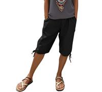 Générique Bermuda Femme Été, Sexy Ete Pantacourt Leger Grande Taille Fluide Bermuda Lin Elastique Vetement Gaze deCoton Long Coton Short