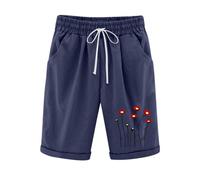 Générique Bermuda Femme Été, Taille Élastique avec Cordon Serrage, Imprimé Tendance, Simili Lin Coupe Droite, Large Léger Respirant, Look Décontracté Polyvalent