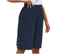 Générique Bermuda Femme Été, Taille Élastique avec Cordon Serrage, Lin Coton Coupe Droite, Confortable Couleur Unie, Léger Respirant Décontracté