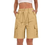 Générique Bermuda Femme Long Short Cargo Femme Fluide Longueur Genoux Taille Haute Leger Large Short Long ÉTé Pantalon Court Chic Ample Taille Elastique Shorts De Travail RandonnéE Cargo Pantalon