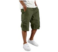 Générique Bermuda Homme Long Décontracté avec Grandes Poches à Soufflet Taille Élastique avec Cordon de Serrage Coupe Large Style Militaire Pantacourt Léger pour Été Randonnée et Loisirs