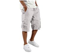 Générique Bermuda Homme Long Décontracté avec Grandes Poches à Soufflet Taille Élastique avec Cordon de Serrage Coupe Large Style Militaire Pantacourt Léger pour Été Randonnée et Loisirs