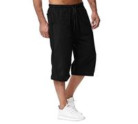 Générique Bermuda Long Homme Cargo Taille Élastique Large Ample Décontracté Pantacourt Été 3/4 Coupe Droite Léger Cordon Shorts et Bermudas de Travail,Randonnée avec Multi Poches