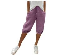 Générique Bermuda Short Femme en Lin Et Coton Ete Shorts Et Bermudas De Plage Taille Elastique Shorts Vetement avec Poches Leger Chic, Pantalon Court Jogging Grande Taille Décontracté pour Vacances