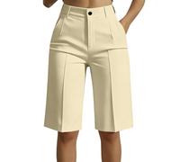 Générique Bermuda Tailleur Femme Été, Uni, Taille Haute, Coupe Droite Ajustée, Poches, Look Chic Professionnel, Polyvalent Bureau Travail Quotidien
