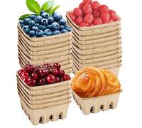 Générique Berry Basket Container - 4 Inches Natural Pulp Fiber Pint Box | 30 Piece Reusable Ventilated Storage For Blueberries Vegetables Fruits Kitchen Restaurant Supplies