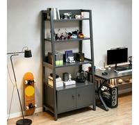 Générique Bibliothèque à 4 Niveaux avec Placard, Étagère de Rangement Ouverte de Style Industriel avec Porte, Bibliothèque Haute de Style Ferme for Salon, Chambre, Bureau, Petits Espaces