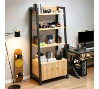 Générique Bibliothèque à 4 Niveaux avec Placard, Étagère de Rangement Ouverte de Style Industriel avec Porte, Bibliothèque Haute de Style Ferme for Salon, Chambre, Bureau, Petits Espaces