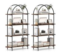 Générique Bibliothèque arquée, bibliothèque Ouverte Moderne dorée à 4 Niveaux avec Cadre en métal Robuste, Meuble de Rangement autoportant pour Salon, Bureau et Chambre (Brun Rustique et Noir)