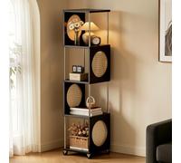 Générique BibliothèQue d'angle éTroit avec roulettes, Armoire De Rangement Cube en Rotin, PréSentoir Roulant Mince for Chambre à Coucher Et Salon