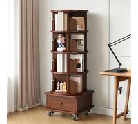Générique Bibliothèque Pivotante sur roulettes, Tour de Bibliothèque Pivotante avec Tiroir, Étagère de Rangement Mobile for Bureau, Chambre, Salon