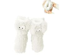 Générique Big Eye Fuzzy Slipper Socks - Non-Slip Winter Socks for Women and Men, Adorable Dog Slipper Socks with Googly Eyes, Thick Fleece for Warmth. (White)